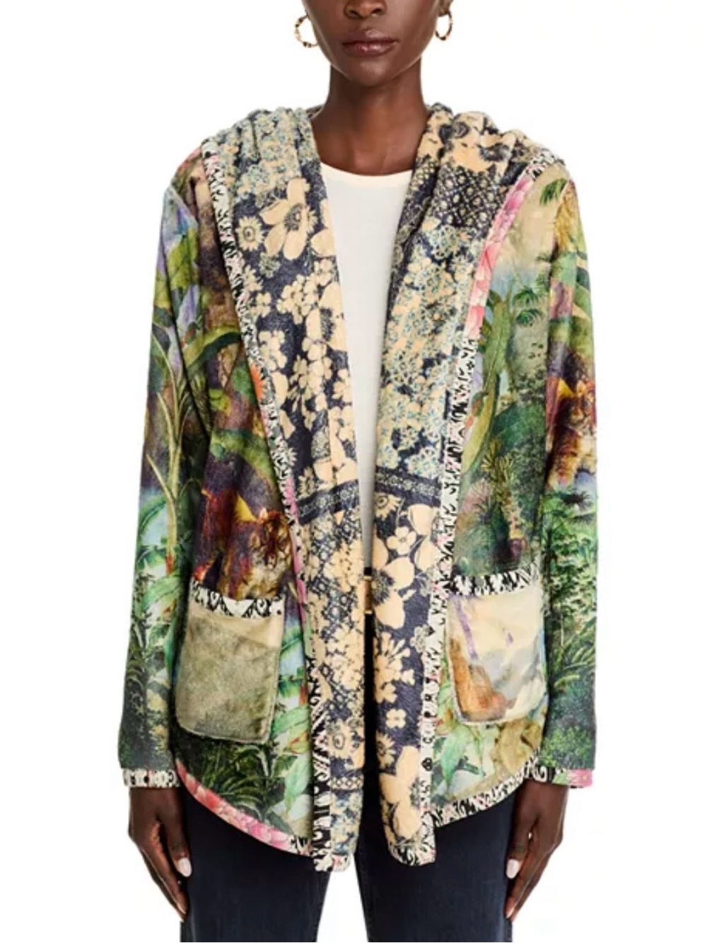 Johnny Was BIYA Reversible Sherpa Jacket XS Joan Jungle Tiger Toucan Floral